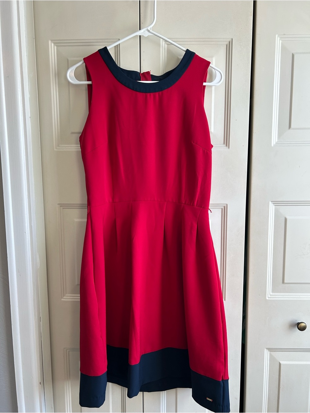 Tommy Hilfiger Red and Navy Sleeveless Fit-and-Flare Dress